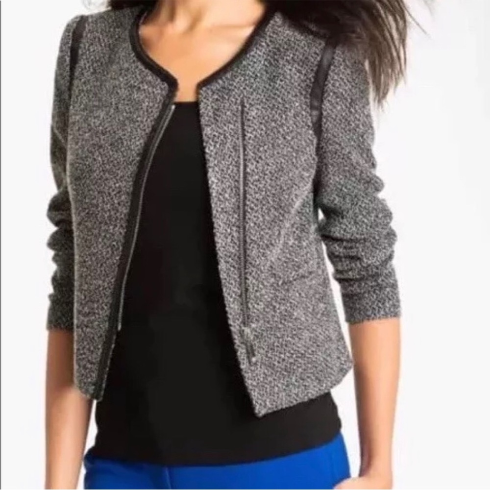 SRP $255 Tweed Faux Leather Short Blazer